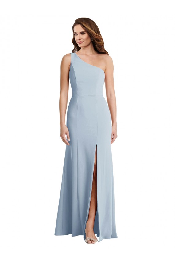 Fábrica de Crepe Esticado Um Ombro Comprimento Chão Sem Mangas Trombeta Vestidos de Madrinha / Vestidos de Noite / Vestidos de Festa