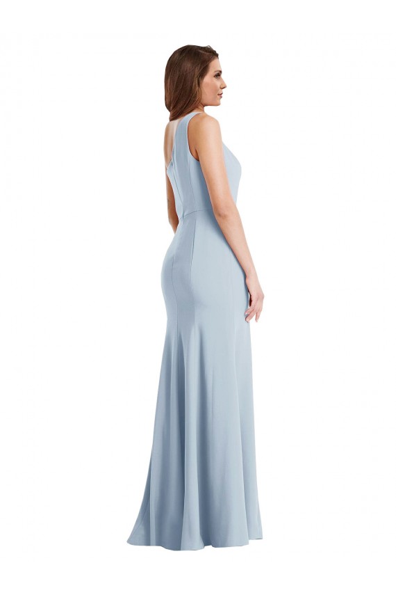 Fábrica de Crepe Esticado Um Ombro Comprimento Chão Sem Mangas Trombeta Vestidos de Madrinha / Vestidos de Noite / Vestidos de Festa