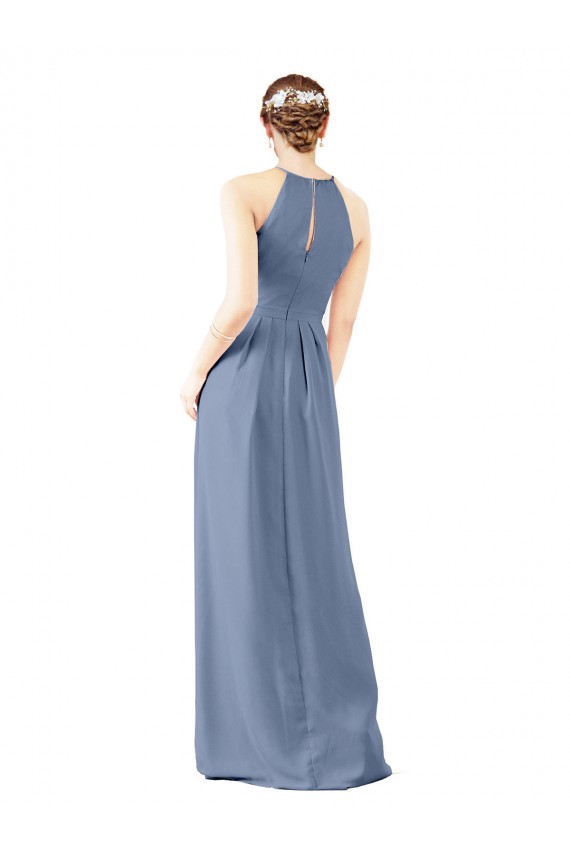 Fábrica de Buraco da fechadura Chiffon Cabeçada Comprimento Chão Sem Mangas Bainha Longo Vestidos de Madrinha