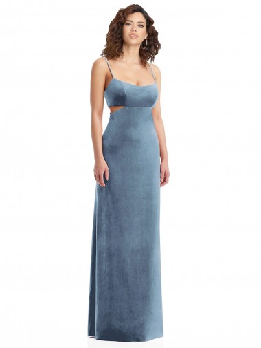 Fábrica de Lombar Veludo Elástico Decote Quadrado Comprimento Chão Sem Mangas Vestidos de Madrinha / Vestidos de Noite / Vestidos de Festa