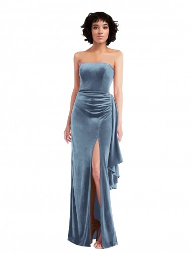 Fábrica de Lombar Veludo Elástico Sem alças Comprimento Chão Sem Mangas Vestidos de Madrinha / Vestidos de Noite / Vestidos de Festa