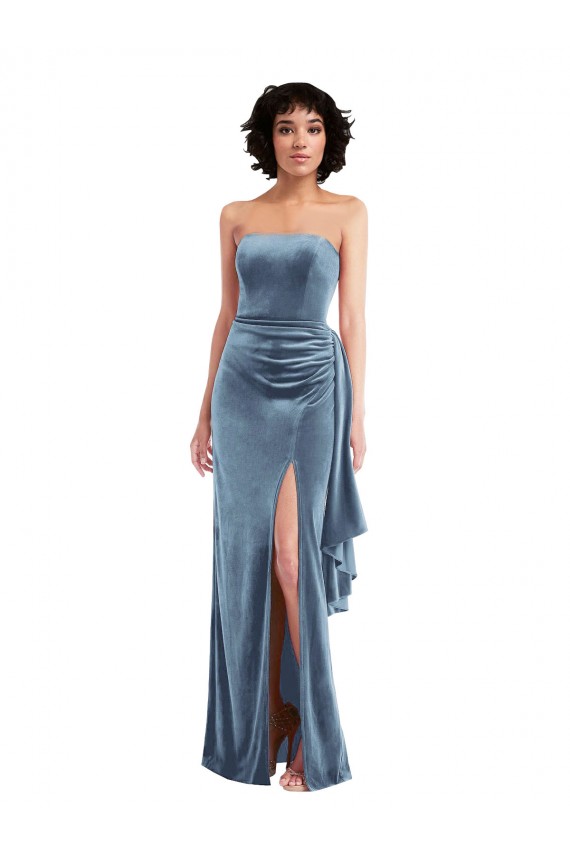 Fábrica de Lombar Veludo Elástico Sem alças Comprimento Chão Sem Mangas Vestidos de Madrinha / Vestidos de Noite / Vestidos de Festa