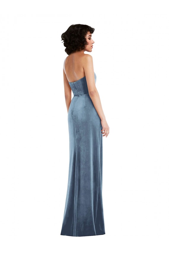 Fábrica de Lombar Veludo Elástico Sem alças Comprimento Chão Sem Mangas Vestidos de Madrinha / Vestidos de Noite / Vestidos de Festa