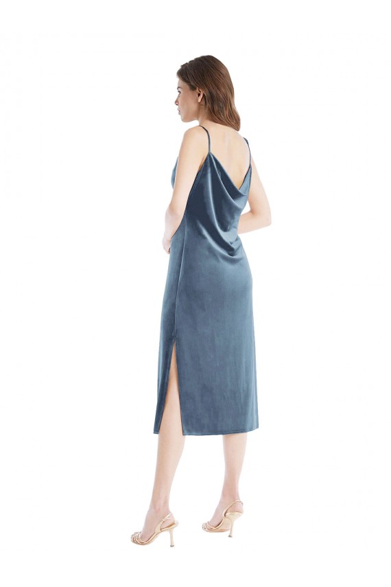 Fábrica de Veludo Elástico Um Ombro Comprimento Chão Sem Mangas Vestidos de Madrinha / Vestidos de Festa