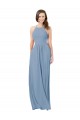 Fábrica de Buraco da fechadura Chiffon Cabeçada Comprimento Chão Sem Mangas Azul Empoeirado Vestidos de Madrinha