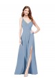 Fábrica de Buraco da fechadura Chiffon Alças finas Comprimento Chão Sem Mangas Azul Empoeirado Vestidos de Madrinha