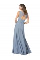 Fábrica de Buraco da fechadura Chiffon Alças finas Comprimento Chão Sem Mangas Azul Empoeirado Vestidos de Madrinha