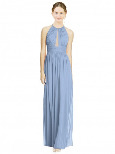 Fábrica de Chiffon Cabeçada Comprimento Chão Sem Mangas Vestido de Madrinha / Vestido Formais