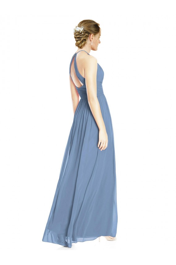 Fábrica de Chiffon Cabeçada Comprimento Chão Sem Mangas Vestido de Madrinha / Vestido Formais