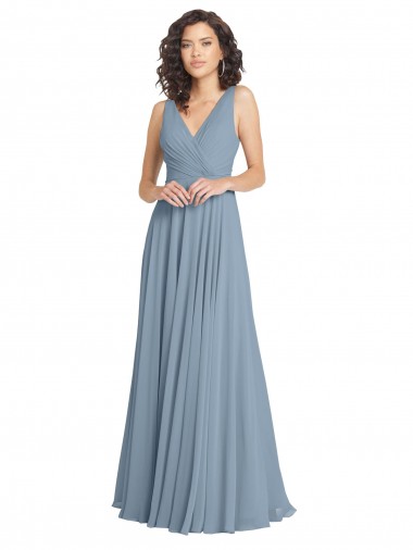 Fábrica de Costas em V Chiffon Decote V Comprimento Chão Sem Mangas Longo Vestidos de Festa / Vestidos de Madrinha