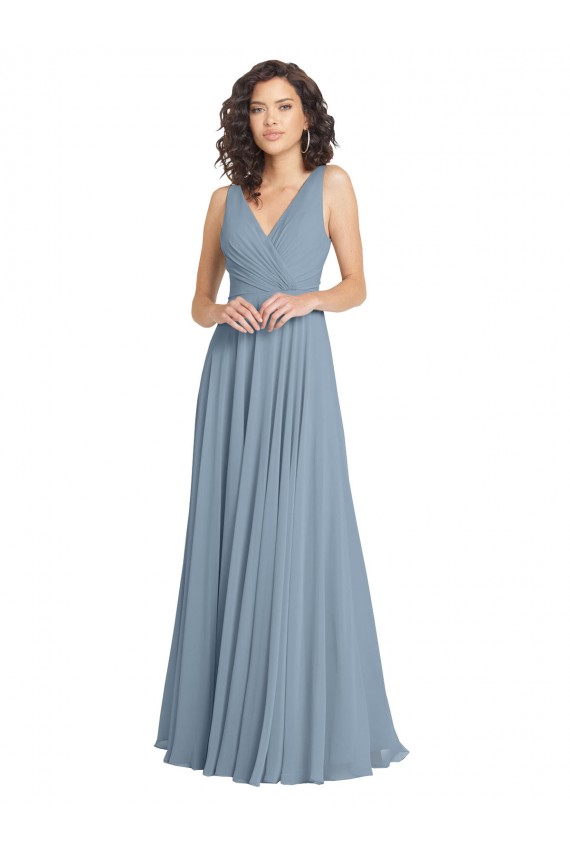 Fábrica de Costas em V Chiffon Decote V Comprimento Chão Sem Mangas Longo Vestidos de Festa / Vestidos de Madrinha