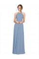 Fábrica de Criss Cruz Chiffon Cabeçada Comprimento Chão Sem Mangas Azul Empoeirado Vestidos de Madrinha