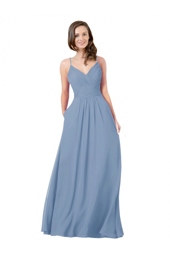 Fábrica de Criss Cruz Chiffon Decote V Comprimento Chão Sem Mangas Linha A Vestidos de Madrinha