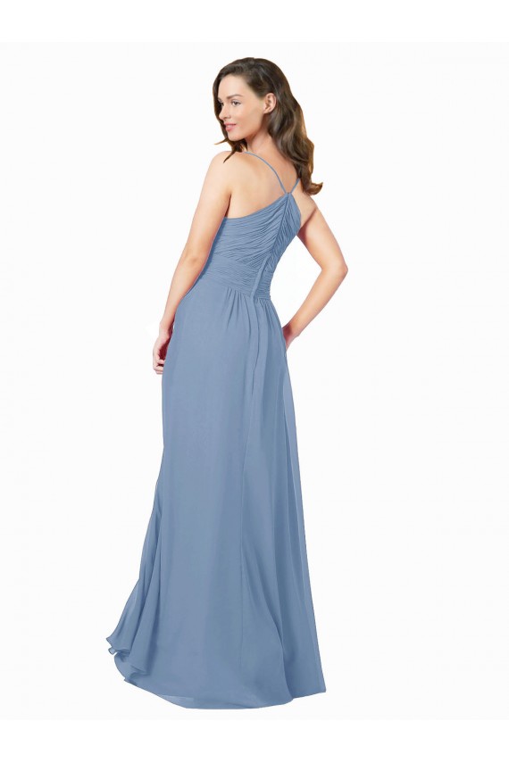 Fábrica de Criss Cruz Chiffon Decote V Comprimento Chão Sem Mangas Linha A Vestidos de Madrinha
