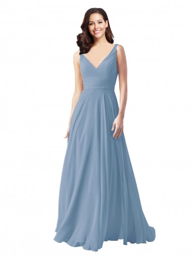 Fábrica de Chiffon Decote V Comprimento Chão Sem Mangas Vestido de Noite / Vestidos de Madrinha