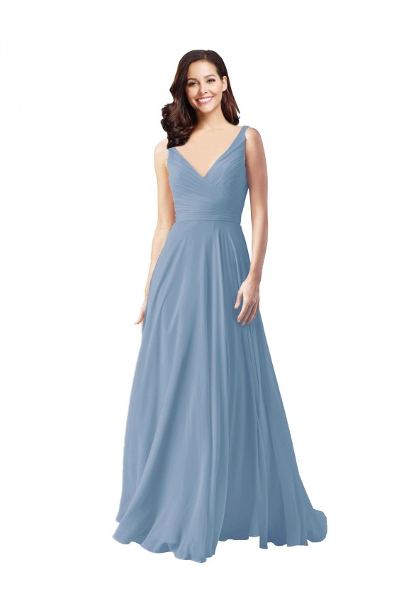 Fábrica de Chiffon Decote V Comprimento Chão Sem Mangas Vestido de Noite / Vestidos de Madrinha