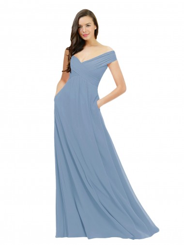 Fábrica de Chiffon Fora do Ombro Comprimento Chão Sem Mangas Vestido de Madrinha