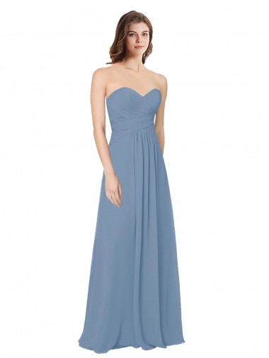 Fábrica de Lombar Chiffon Amor Comprimento Chão Sem Mangas Azul Empoeirado Vestidos de Madrinha