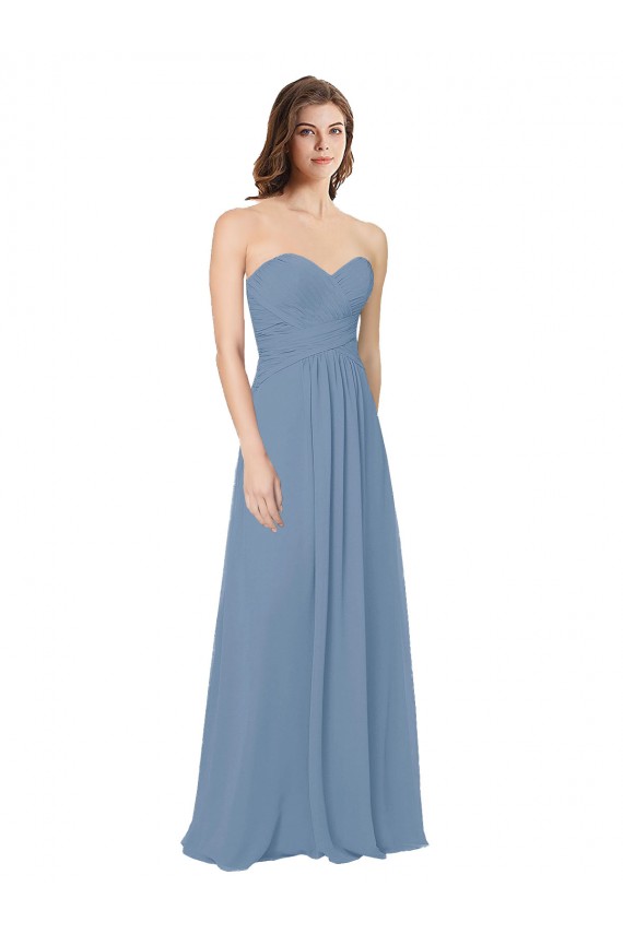 Fábrica de Lombar Chiffon Amor Comprimento Chão Sem Mangas Azul Empoeirado Vestidos de Madrinha