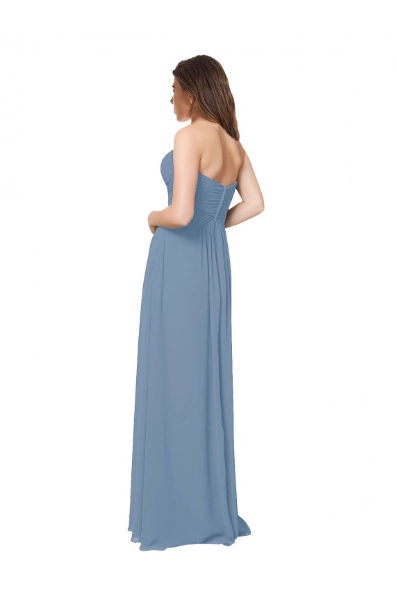 Fábrica de Lombar Chiffon Amor Comprimento Chão Sem Mangas Azul Empoeirado Vestidos de Madrinha