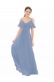 Fábrica de Chiffon Decote V Comprimento Chão Mangas Curtas Vestido de Madrinha