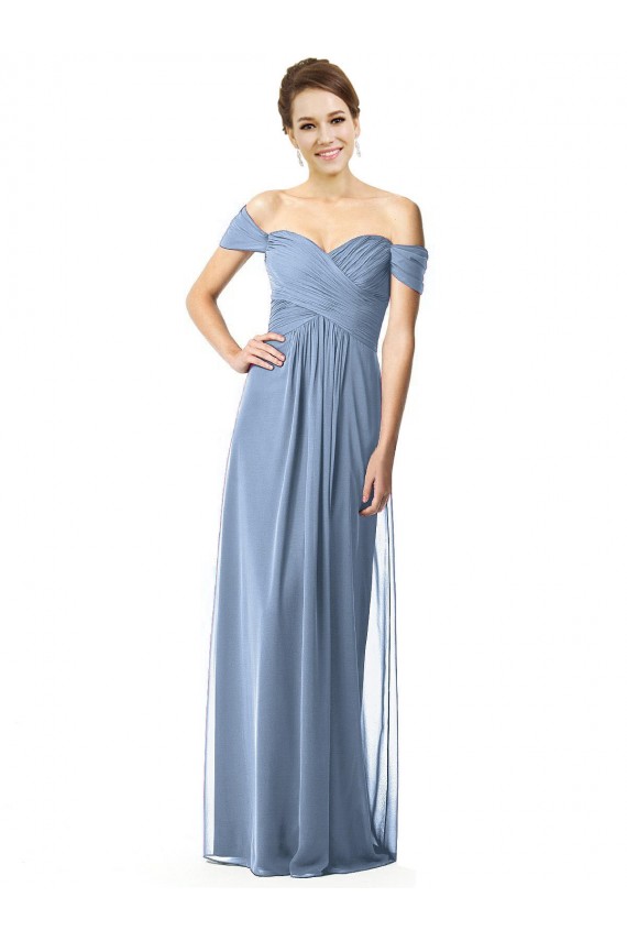 Fábrica de Chiffon Fora do Ombro Comprimento Chão Mangas Curtas Longo Vestidos de Madrinha