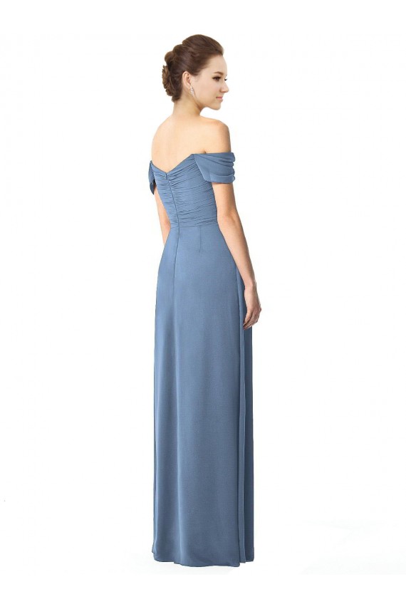 Fábrica de Chiffon Fora do Ombro Comprimento Chão Mangas Curtas Longo Vestidos de Madrinha