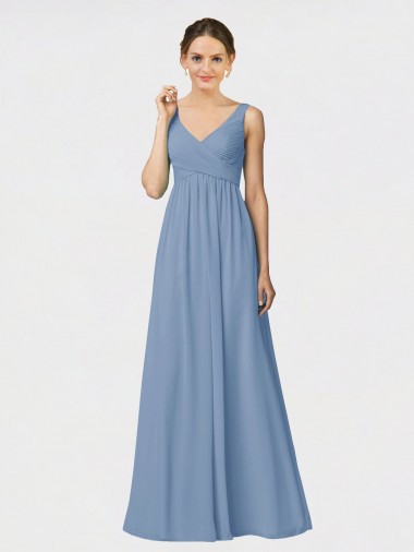 Fábrica de Chiffon Alças finas Comprimento Chão Sem Mangas Longo Vestido de Madrinha