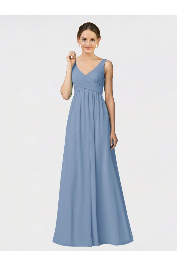 Fábrica de Chiffon Alças finas Comprimento Chão Sem Mangas Longo Vestido de Madrinha