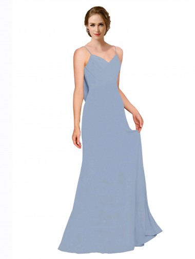 Fábrica de Chiffon Alças finas Comprimento Chão Sem Mangas Vestidos Formais / Vestidos de Madrinha