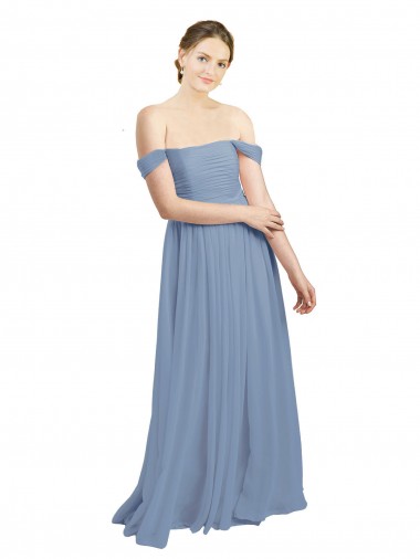 Fábrica de Abrir de volta Chiffon Fora do Ombro Comprimento Chão Sem Mangas Vestidos de Madrinha