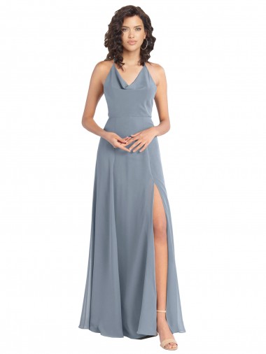 Fábrica de Costas em V Chiffon Cabeçada Comprimento Chão Sem Mangas Longo Vestidos de Madrinha