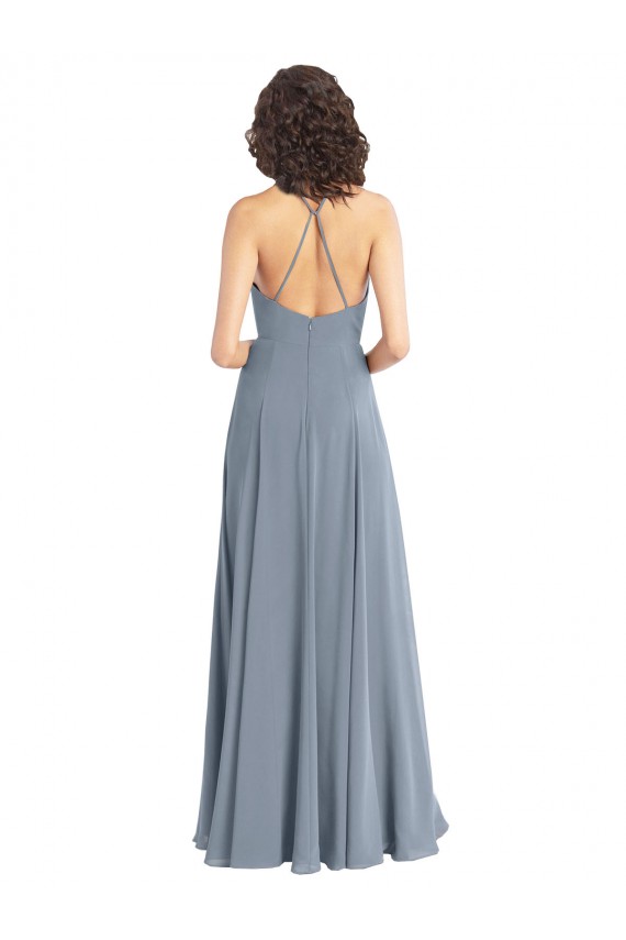 Fábrica de Costas em V Chiffon Cabeçada Comprimento Chão Sem Mangas Longo Vestidos de Madrinha