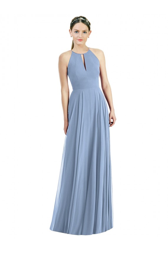 Fábrica de Chiffon Cabeçada Comprimento Chão Sem Mangas Vestido de Madrinha / Vestido de Noite