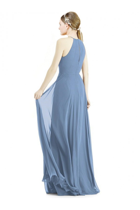 Fábrica de Chiffon Cabeçada Comprimento Chão Sem Mangas Vestido de Madrinha / Vestido de Noite