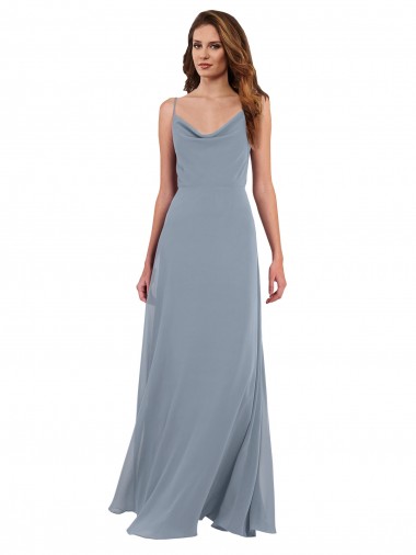 Fábrica de Costas em V Chiffon Decote Capuz Comprimento Chão Sem Mangas Vestidos de Madrinha