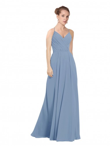Fábrica de Costas em V Chiffon Decote V Comprimento Chão Sem Mangas Vestidos de Madrinha