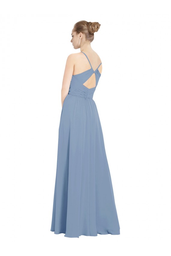Fábrica de Costas em V Chiffon Decote V Comprimento Chão Sem Mangas Vestidos de Madrinha