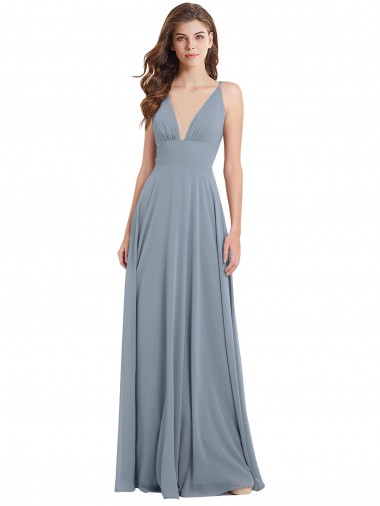 Fábrica de Costas em V Chiffon Decote V Comprimento Chão Sem Mangas Longo Vestido de Festa / Vestido de Madrinha
