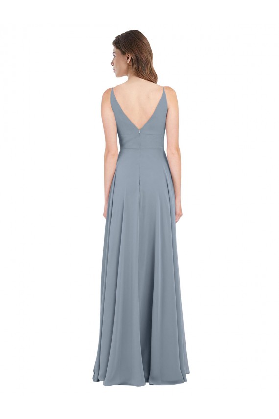 Fábrica de Costas em V Chiffon Decote V Comprimento Chão Sem Mangas Longo Vestido de Festa / Vestido de Madrinha
