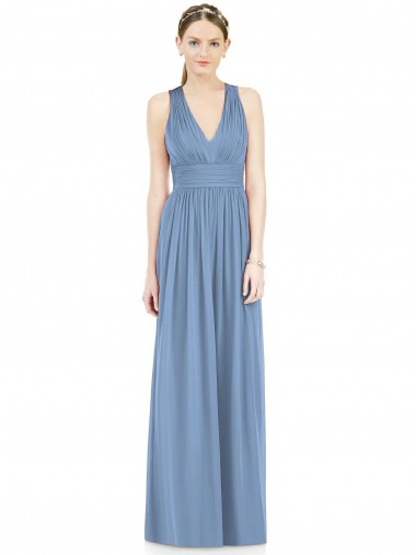Fábrica de Chiffon Decote V Comprimento Chão Sem Mangas Vestidos Formais / Vestidos de Madrinha