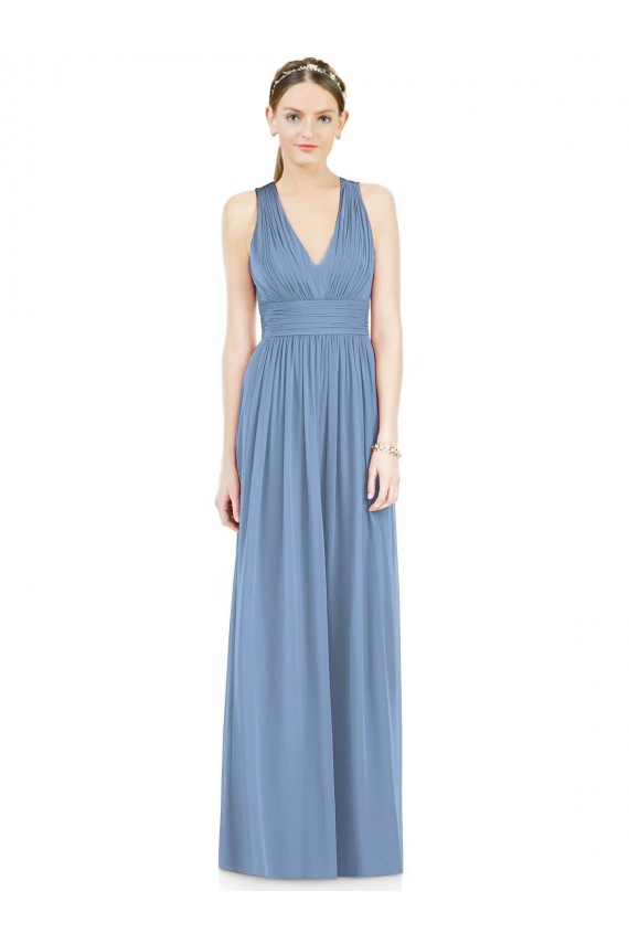 Fábrica de Chiffon Decote V Comprimento Chão Sem Mangas Vestidos Formais / Vestidos de Madrinha