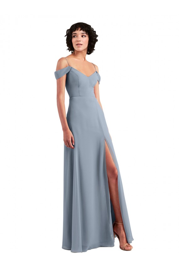 Fábrica de Chiffon Fora do Ombro Comprimento Chão Sem Mangas Vestido de Noite / Vestidos de Madrinha