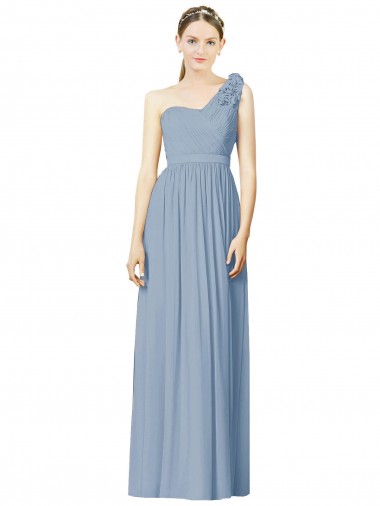 Fábrica de Chiffon Um Ombro Comprimento Chão Sem Mangas Linha A Vestido de Festa / Vestido de Madrinha