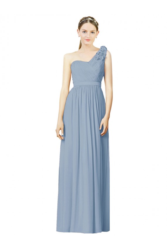 Fábrica de Chiffon Um Ombro Comprimento Chão Sem Mangas Linha A Vestido de Festa / Vestido de Madrinha