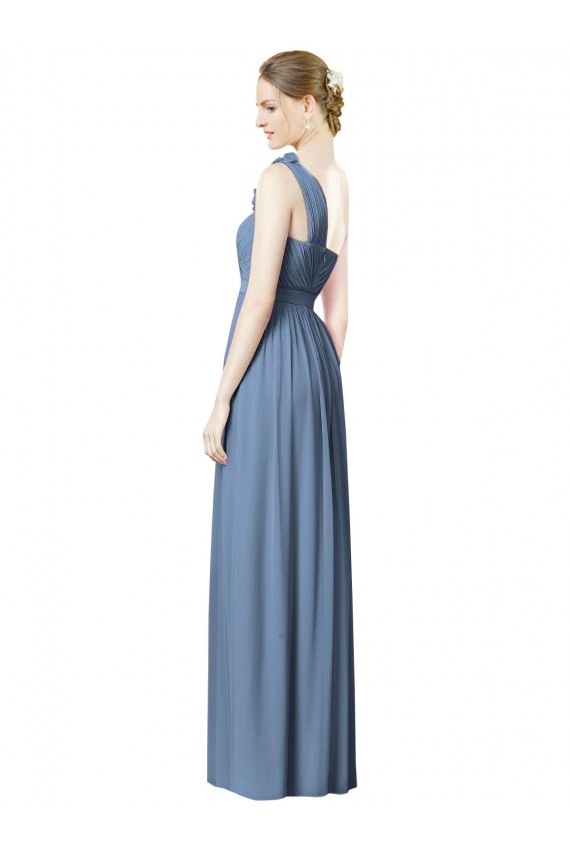 Fábrica de Chiffon Um Ombro Comprimento Chão Sem Mangas Linha A Vestido de Festa / Vestido de Madrinha
