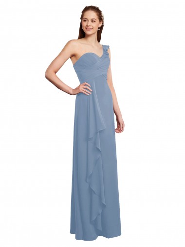 Fábrica de Chiffon Um Ombro Comprimento Chão Sem Mangas Vestido de Madrinha / Vestido Formais