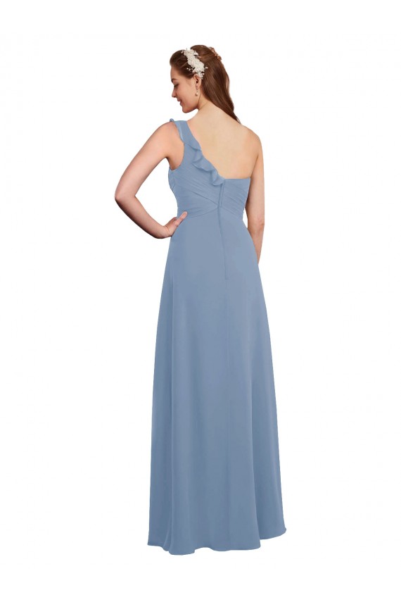 Fábrica de Chiffon Um Ombro Comprimento Chão Sem Mangas Vestido de Madrinha / Vestido Formais