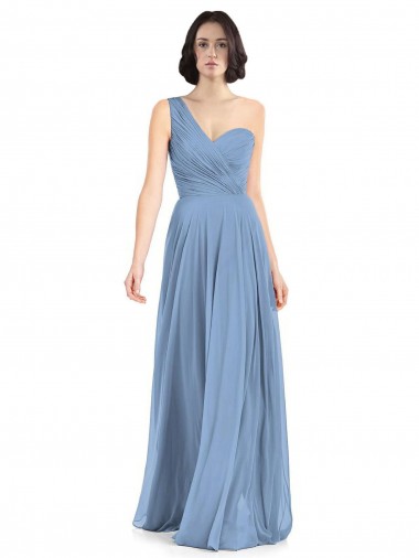 Fábrica de Chiffon Um Ombro Comprimento Chão Sem Mangas Vestidos de Festa / Vestidos de Madrinha
