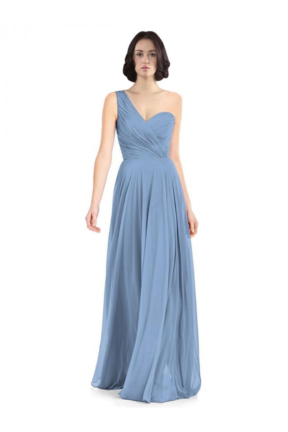 Fábrica de Chiffon Um Ombro Comprimento Chão Sem Mangas Vestidos de Festa / Vestidos de Madrinha
